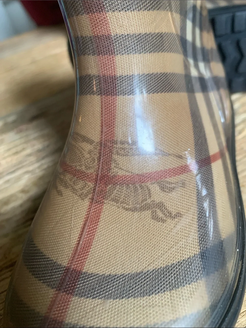 Burberry Beige Nova Check Kids Rain Boots with Black Soles 8.5